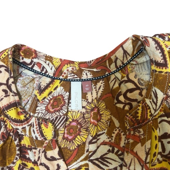Anthropologie Pilcro Floral Tapestry Puff Sleeve Dress Size XS button linen rust - Picture 4 of 8